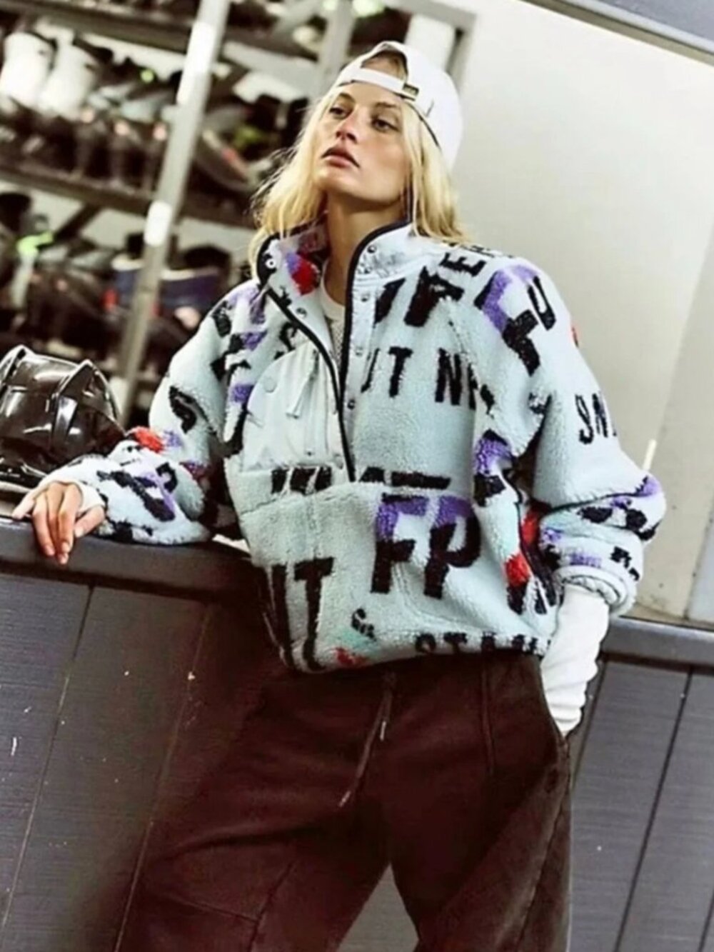 FP Movement Hit The Slopes Fleece Jacket Baby Blue Graffiti Extra Small NWOT